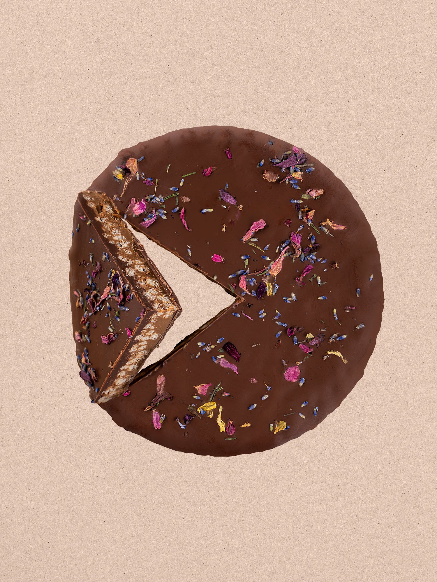 Puffed Rice Cake With Milk Chocolate And Edible Flowers
